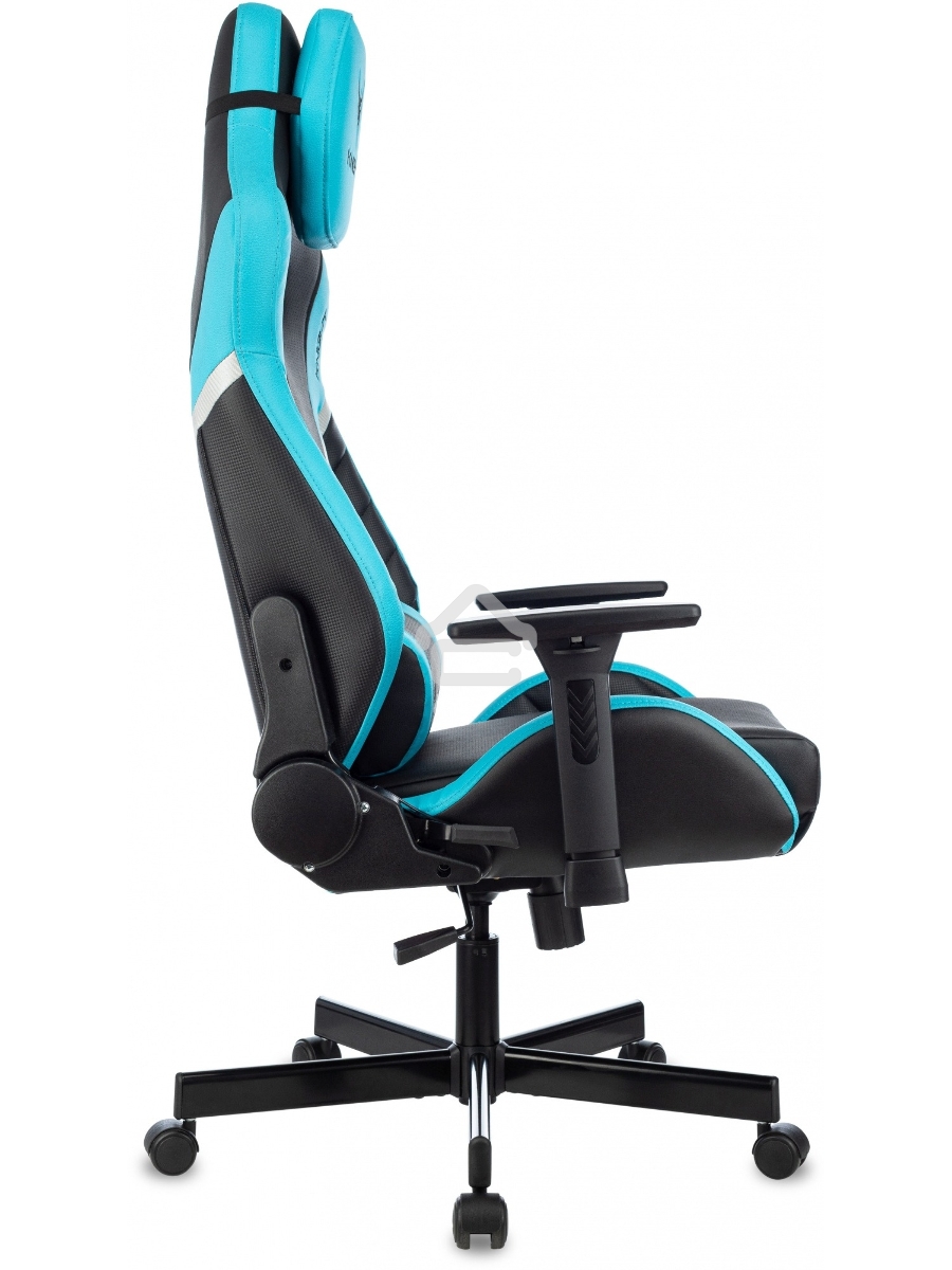 Кресло игровое Knight Thunder 5X черный/голубой эко.кожа крестов. металл