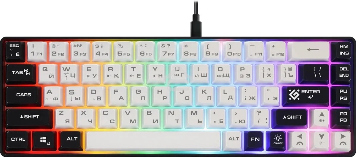 Игровая клавиатура проводная Defender Aris GK-349 RU,бел/черный,68кн+FN,радуж,1.5м
