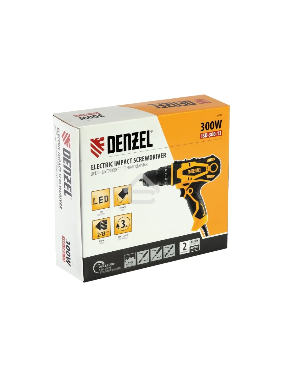 Дрель-шуруповерт Denzel ISD-300-13, Сетевая, 330Вт, Ударная