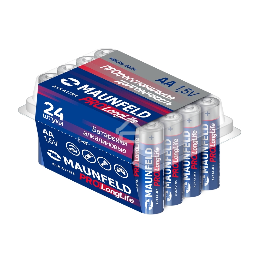 Батарейки Maunfeld PRO Long Life Alkaline AA (LR6) MBLR6-BX24, бокс 24 шт., 1.5 В