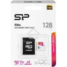 Флеш карта microSD 128Gb Silicon Power Elite A1 microSDXC Class 10 UHS-I U3 100 Mb/s (SD адаптер)