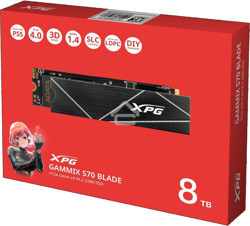 Накопитель SSD ADATA XPG GAMMIX S70 BLADE, 512Gb, PCIe 4.0 x4, M.2 2280, NVMe, R/W 7200/2600, с радиатором