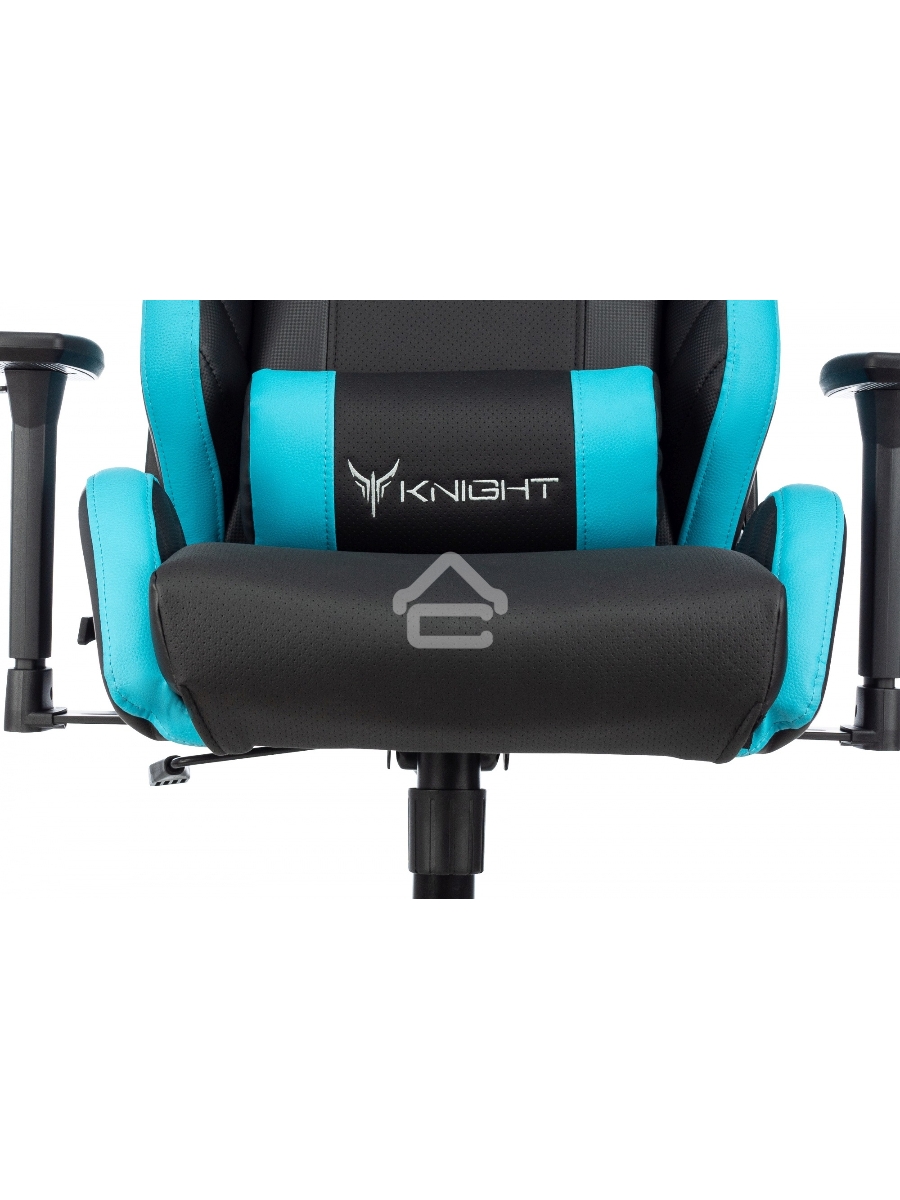Кресло игровое Knight Thunder 5X черный/голубой эко.кожа крестов. металл