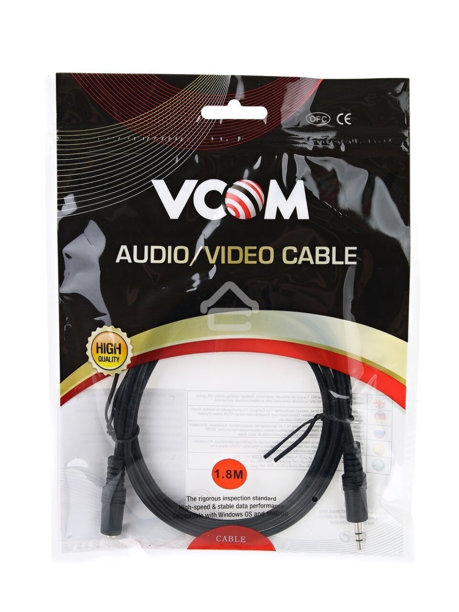 Кабель удлинительный VCOM 3.5 Jack (M) - 3.5 Jack (F), стерео, аудио, 1.8м