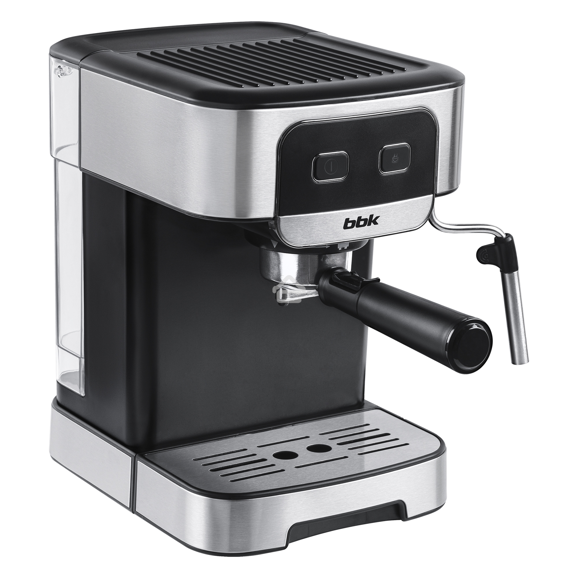 Кофеварка рожковая BBK BCM1500 черный/нержавеющая сталь, исп. кофе - молотый, 1.8 л, 1200 Вт, 20 бар
