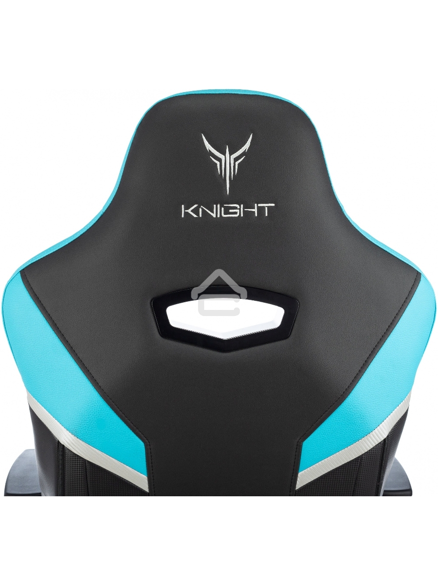 Кресло игровое Knight Thunder 5X черный/голубой эко.кожа крестов. металл