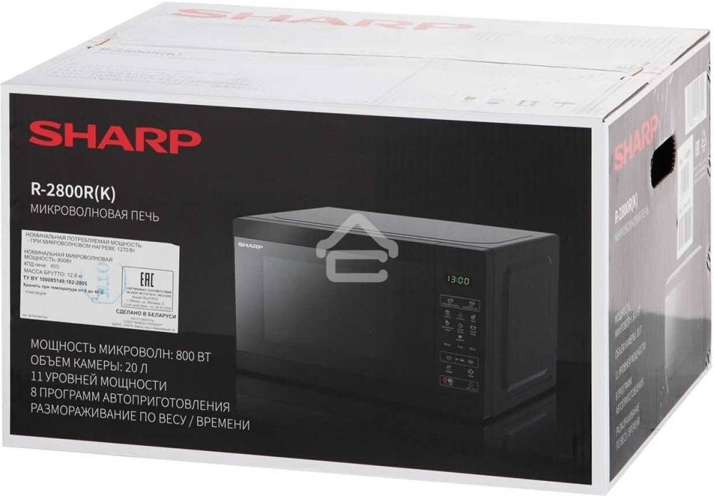 Микроволновая печь Sharp R2800RK черный, 20 л, 800 Вт, переключатели - сенсор