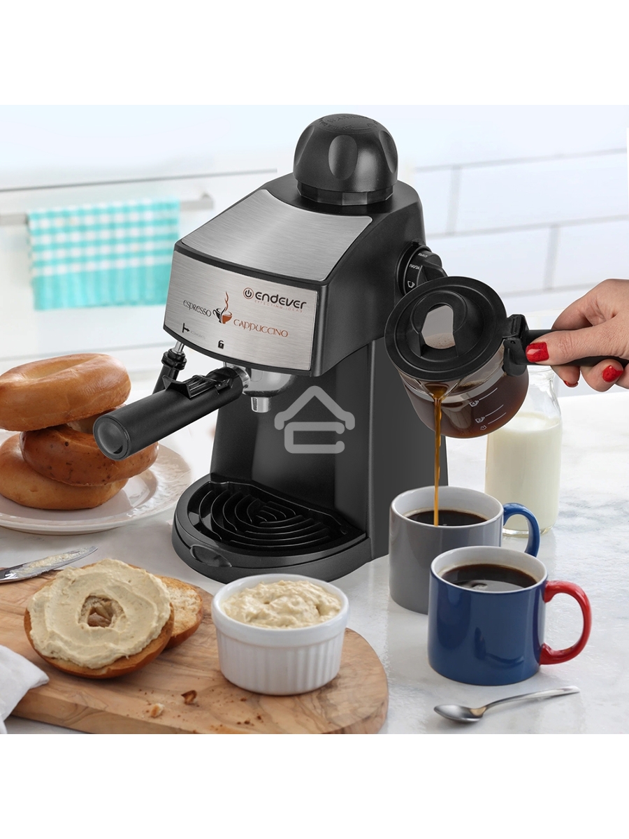 Кофеварка рожковая Endever Costa-1050 черный/стальной, исп. кофе - молотый, 0,2 л, 900 Вт, 5 бар