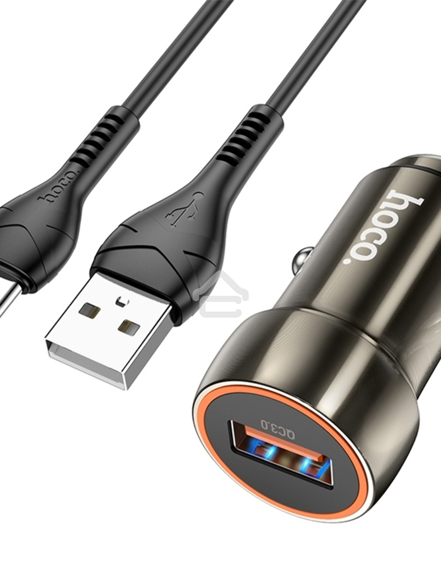 Автомобильная зарядка HOCO Z46 Blue shield, 1xUSB, 18W, серый металлик