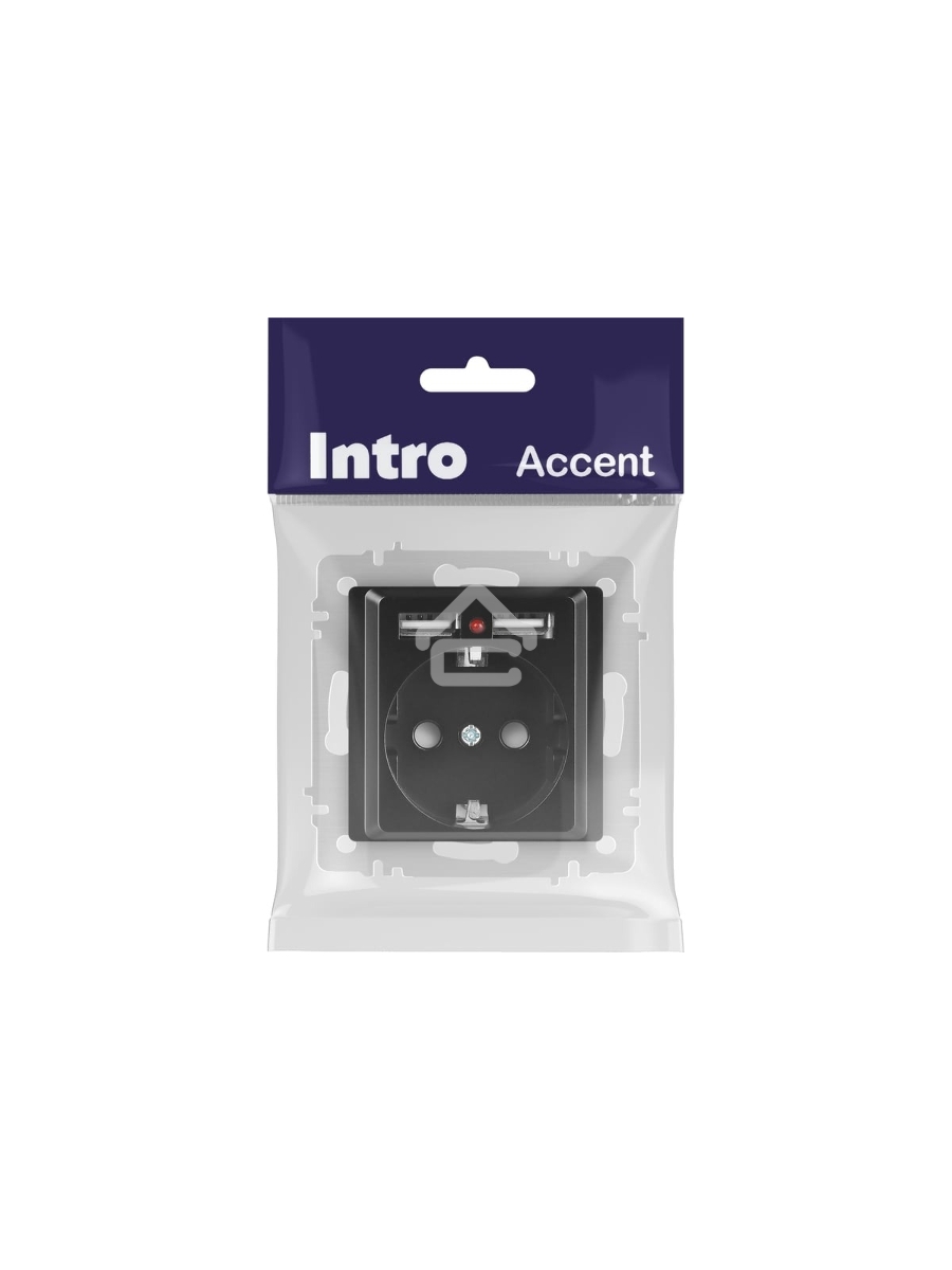 Розетка Intro Accent 6-410-05 P+E Schuko со шторками 16А-250В + 2хUSB IP20 СУ антрацит Б0063698