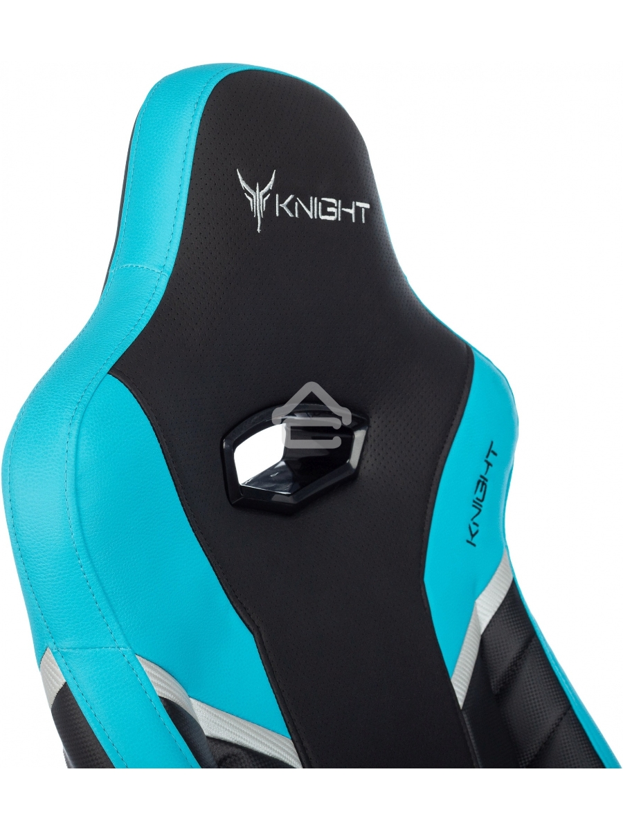 Кресло игровое Knight Thunder 5X черный/голубой эко.кожа крестов. металл