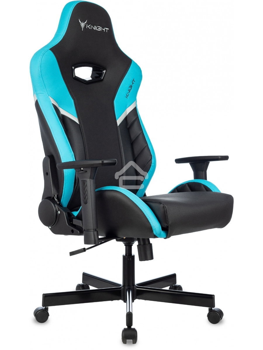 Кресло игровое Knight Thunder 5X черный/голубой эко.кожа крестов. металл
