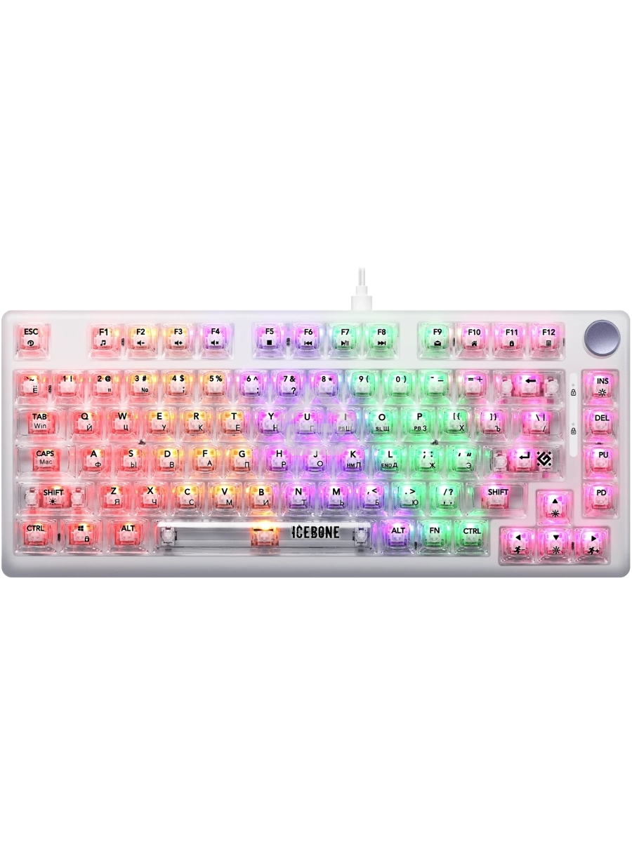 Механическая клавиатура Defender Icebone GK-354 RU,прозрач,81кн+FN,радуж,1.5м_1