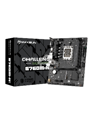 Материнская плата Maxsun Challenger B760M-N D5, LGA 1700, Intel B760, 2xDDR5, 3xSATA, 2xM.2, 1xPCIe 4.0 x16, 1xPCIe x4, 1xVGA, 1xHDMI, 1x 1Gb LAN, 2xUSB-A 2.0, 4xUSB-A 3.2 Gen 1, 5.1, mATX