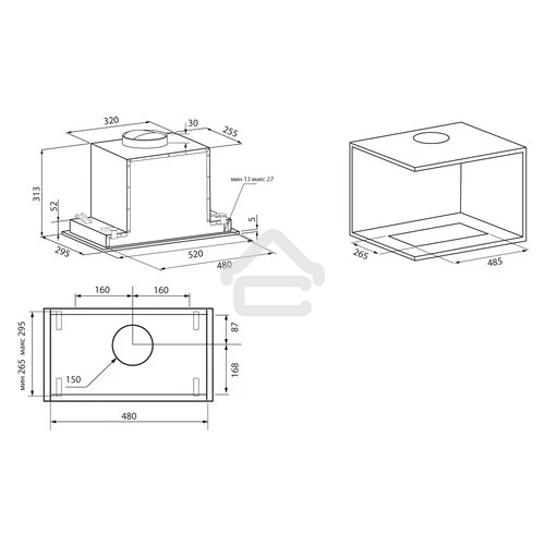 Вытяжка встраиваемая Krona Selina 600 Glass S черный, 52 см, 1300 куб. м/ч, 61 дБ