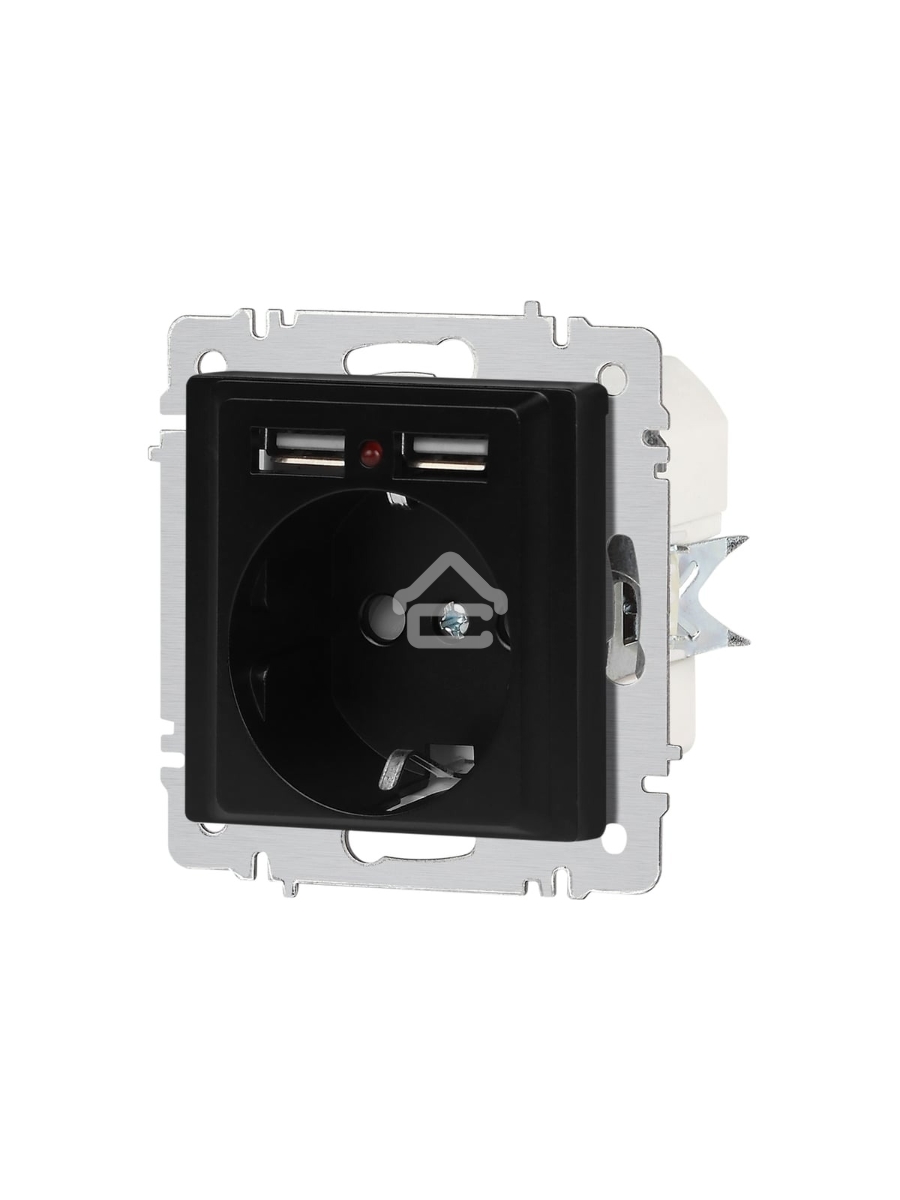 Розетка Intro Accent 6-410-05 P+E Schuko со шторками 16А-250В + 2хUSB IP20 СУ антрацит Б0063698