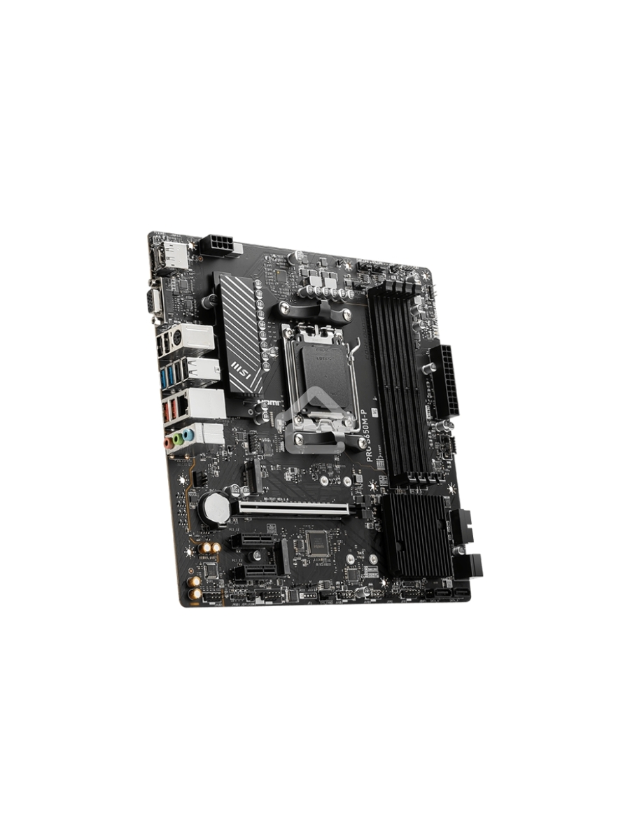 Материнская плата MSI PRO B650M-P, AM5, AMD B650, 4xDDR5, 4xSATA, 2xM.2, 1xPCI-E 4.0 x16, 2xPCI-E 4.0 x1, 1xHDMI, 1xDP, 1xVGA, 1x2.5Gb LAN, 2xUSB 3.2 Gen 1, 2xUSB 3.2 Gen 2, 3x3.5 мм, 7.1, Micro-ATX