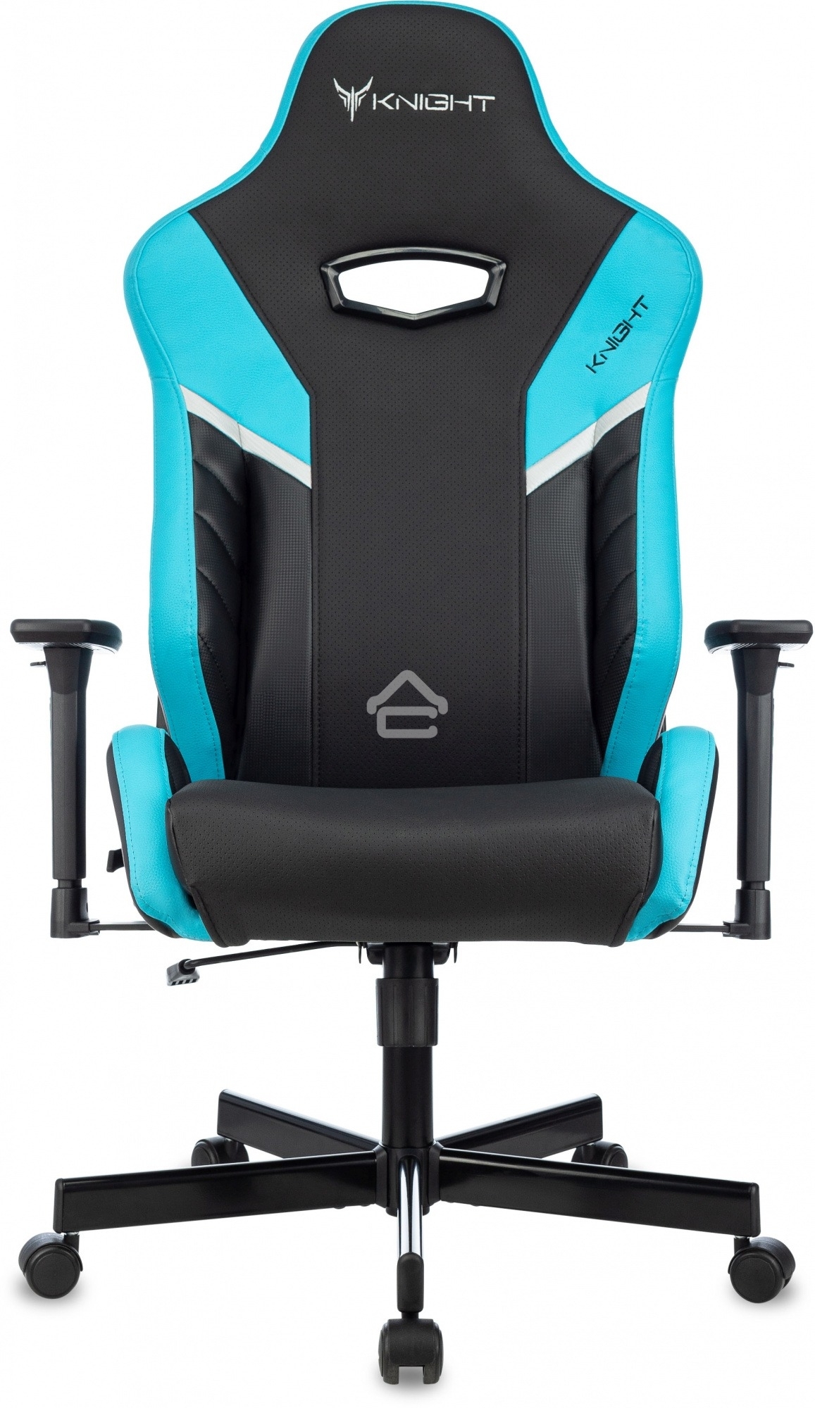 Кресло игровое Knight Thunder 5X черный/голубой эко.кожа крестов. металл