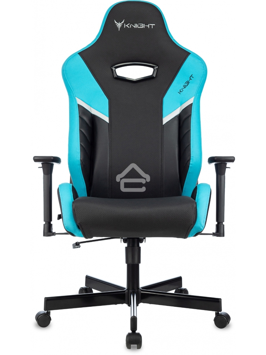 Кресло игровое Knight Thunder 5X черный/голубой эко.кожа крестов. металл