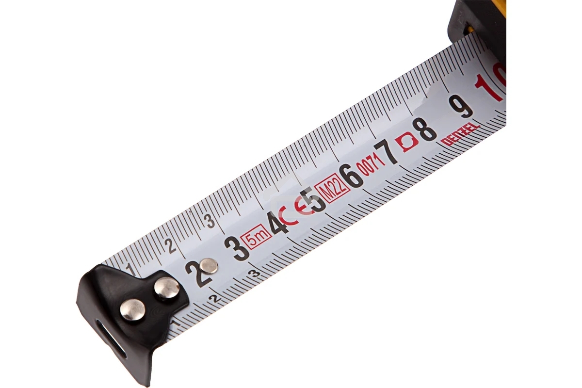 Рулетка Denzel 5м х 25мм, двухкомп. корпус, кнопка-пауза