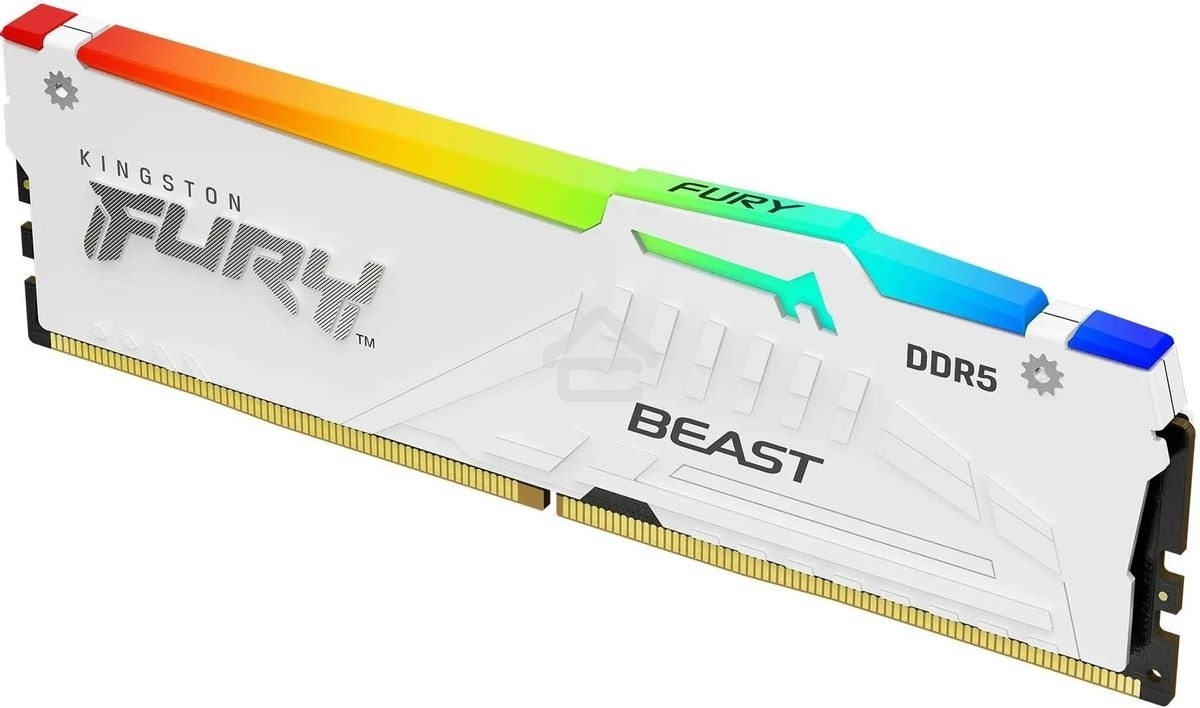 Оперативная память Kingston Fury Beast, DDR5, 16Gb (1x16GB), 5200MHz, CL40, DIMM, с радиатором, RGB, белый