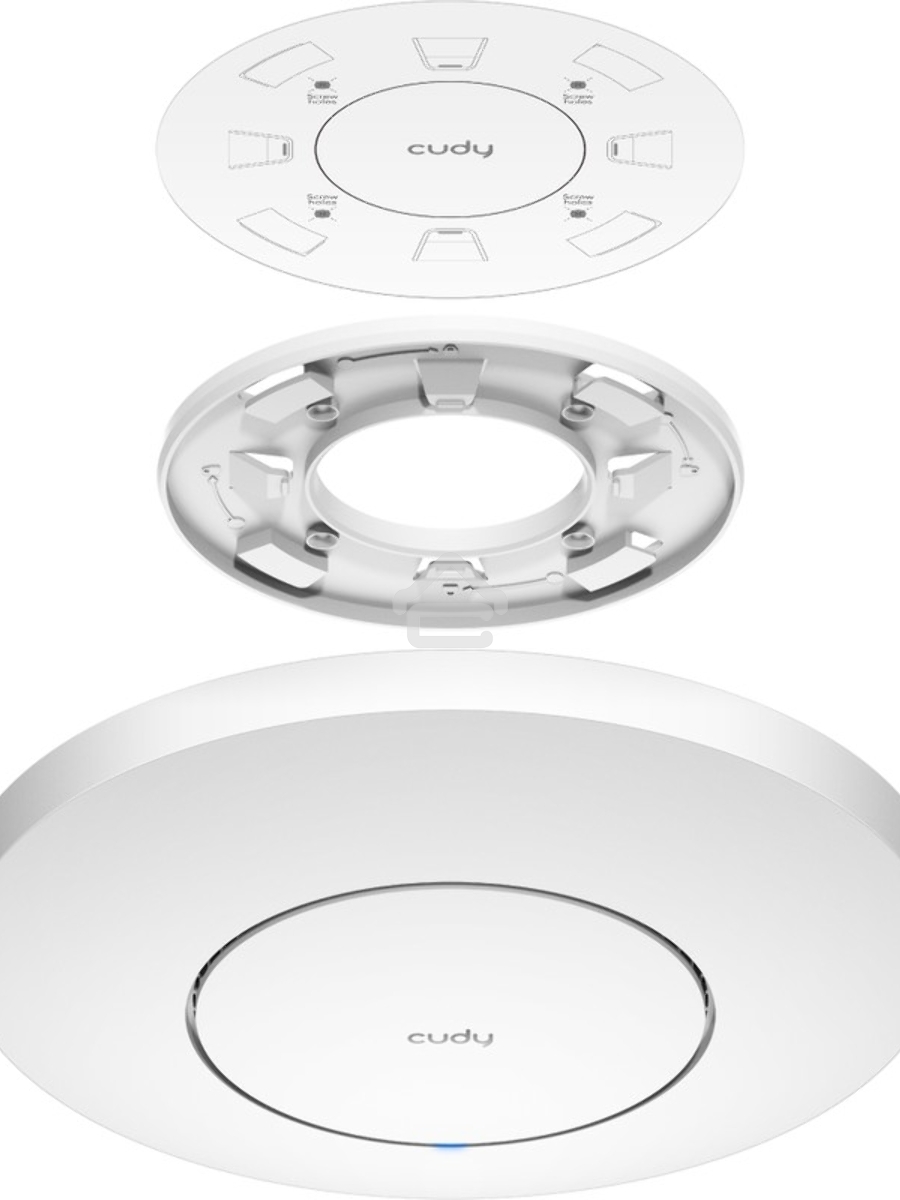 Точка доступа CUDY AC1200 Dual Band Gigabit Ceiling Mount Access Point, MT7621DAN+MT7613B+MT7603E, 867Mbps at 5GHz + 300Mbps at 2.4GHz, 1 x GbE RJ45 Port, Support 12V DC or 802.3af PoE or Passive PoE, Internal Antennas, 48V passive PoE adapter included, C