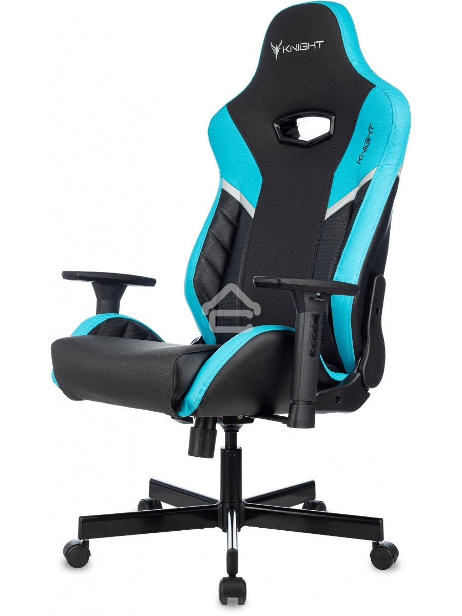 Кресло игровое Knight Thunder 5X черный/голубой эко.кожа крестов. металл