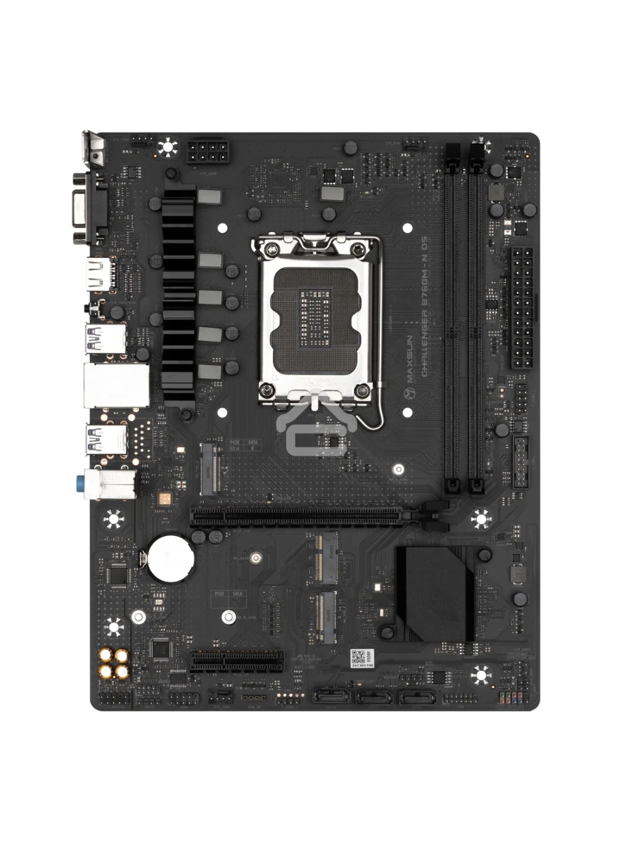 Материнская плата Maxsun Challenger B760M-N D5, LGA 1700, Intel B760, 2xDDR5, 3xSATA, 2xM.2, 1xPCIe 4.0 x16, 1xPCIe x4, 1xVGA, 1xHDMI, 1x 1Gb LAN, 2xUSB-A 2.0, 4xUSB-A 3.2 Gen 1, 5.1, mATX