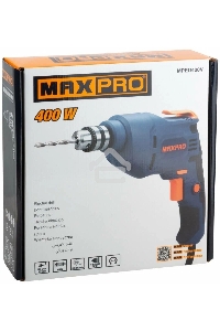 Дрель электрическая MAX-PRO MPED400V 400 Вт, 0-2700об/мин, ключевой патрон 0,8-10мм, 1,2 кг, резиновые вставки, кор.