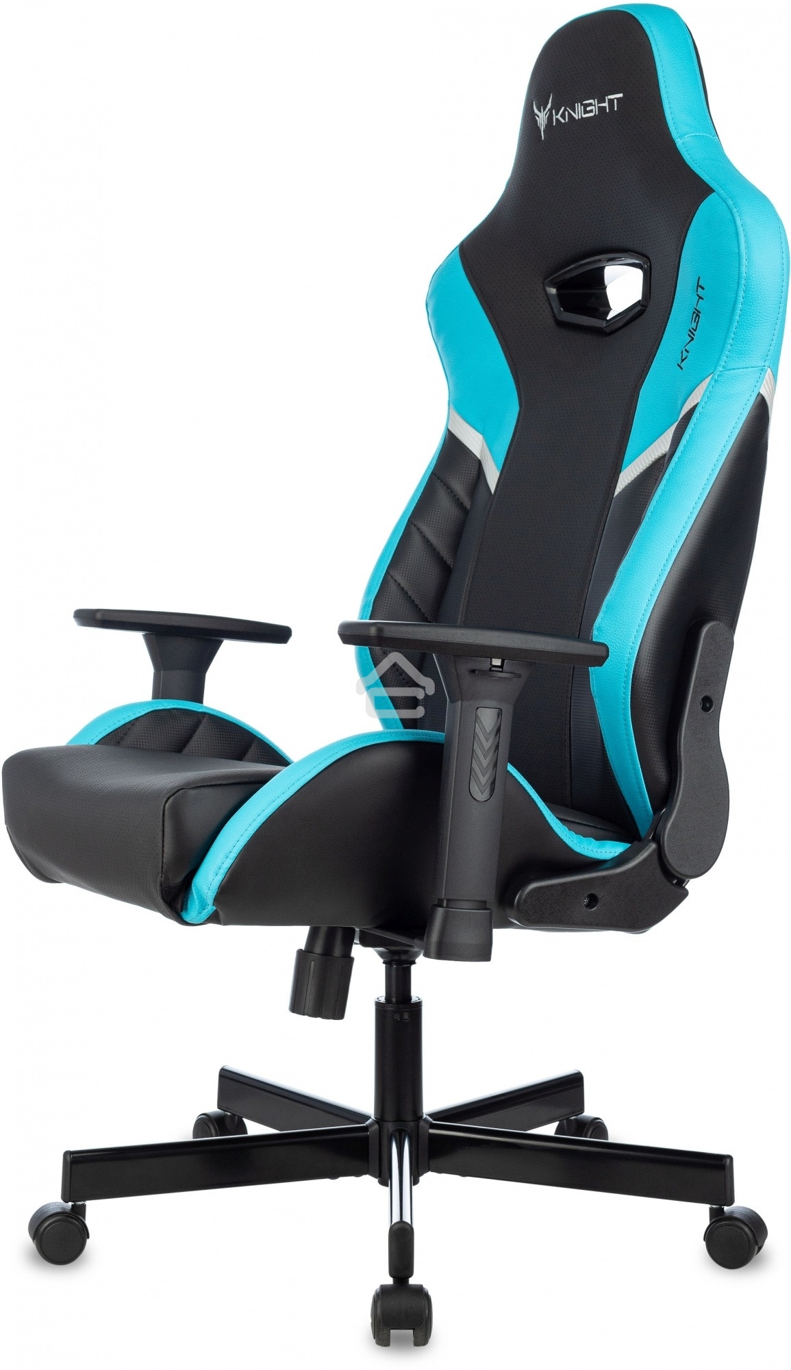 Кресло игровое Knight Thunder 5X черный/голубой эко.кожа крестов. металл