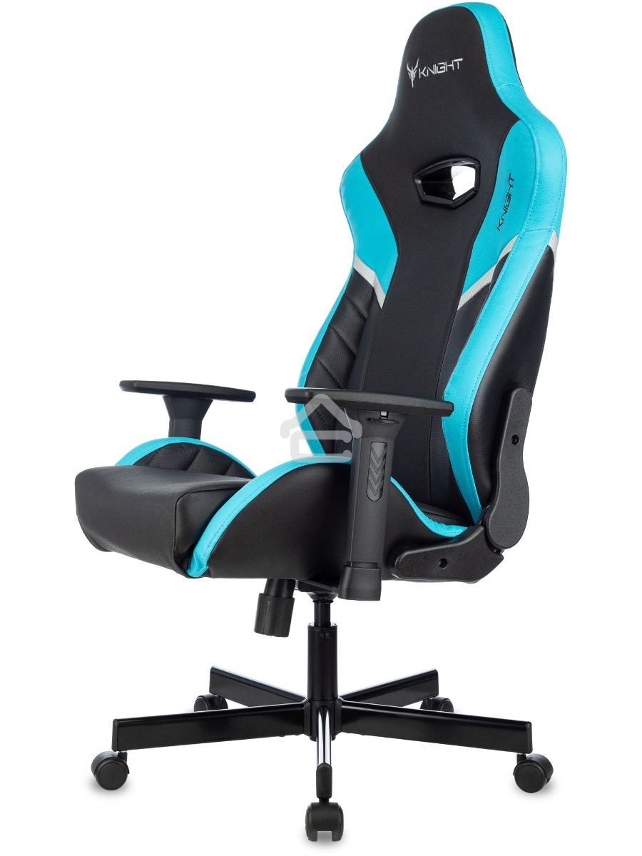 Кресло игровое Knight Thunder 5X черный/голубой эко.кожа крестов. металл