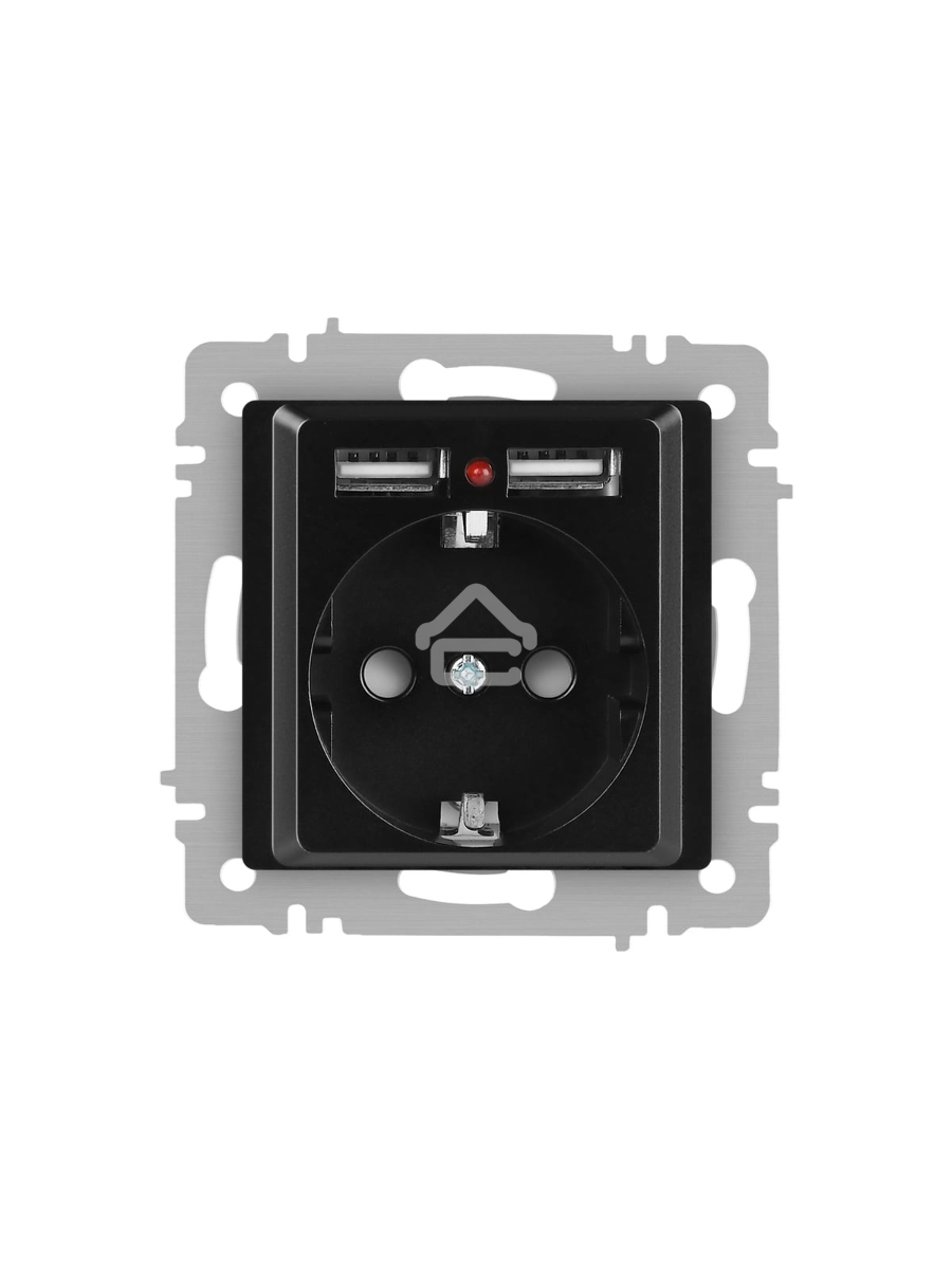 Розетка Intro Accent 6-410-05 P+E Schuko со шторками 16А-250В + 2хUSB IP20 СУ антрацит Б0063698