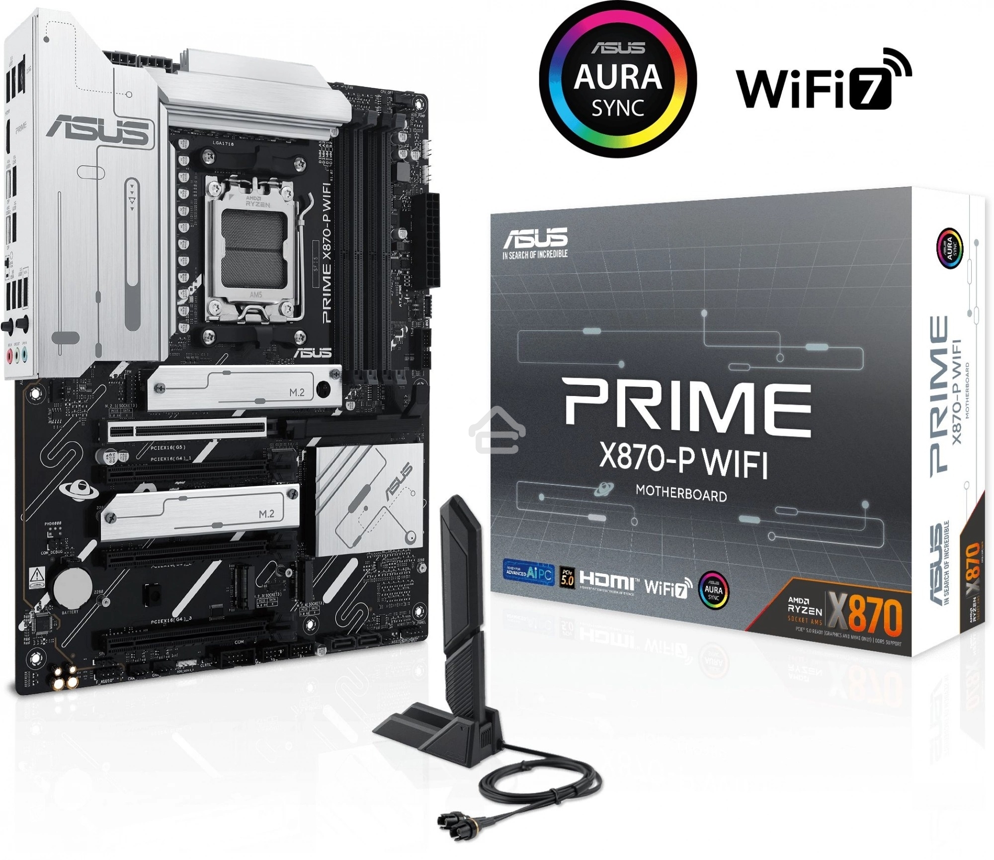 Материнская плата ASUS PRIME X870-P WIFI, AM5, AMD X870, 4xDDR5, 2xSATA, 4xM.2, 1xPCI-E 5.0 x16, 2xPCI-E 4.0 x1, 1xHDMI, 2xUSB-C, 1x 2.5Gb LAN, 4xUSB-A 3.2 Gen 1, 1xUSB-A 3.2 Gen 2, 4xUSB-A 2.0, 3x3.5 мм, 7.1, 1xWi-Fi 7, ATX