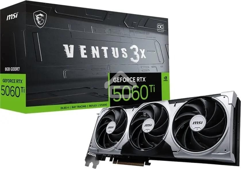 Видеокарта MSI PCI-E 5.0 RTX 5060 Ti 8G VENTUS 3X OC NVIDIA GeForce RTX 5060TI 8Gb 128bit GDDR7 2602/28000 HDMIx1 DPx3 HDCP Ret