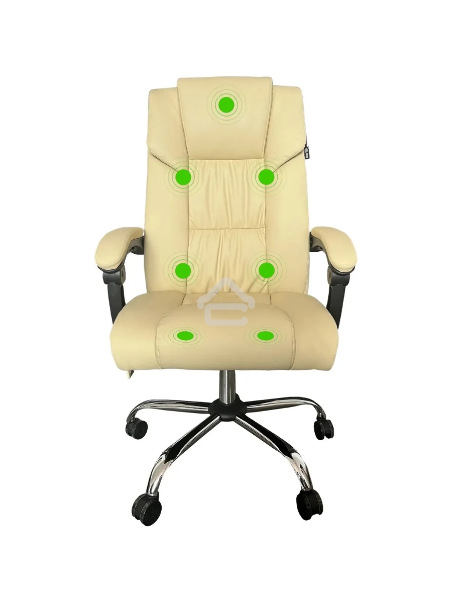 Кресло компьютерное с вибромассажем Cactus CS-CHR-OC04M-WT слоновая кость, эко.кожа, с подголовником