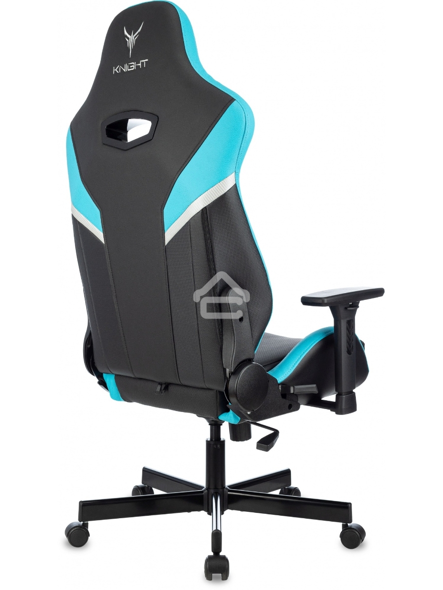 Кресло игровое Knight Thunder 5X черный/голубой эко.кожа крестов. металл