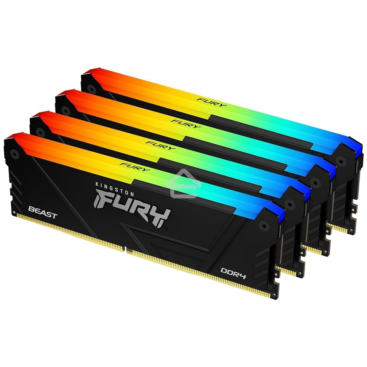 Оперативная память Kingston Fury Beast, DDR4, 32GB (4x8GB), 2666MHz, CL16, DIMM, с радиаторами, RGB, черный