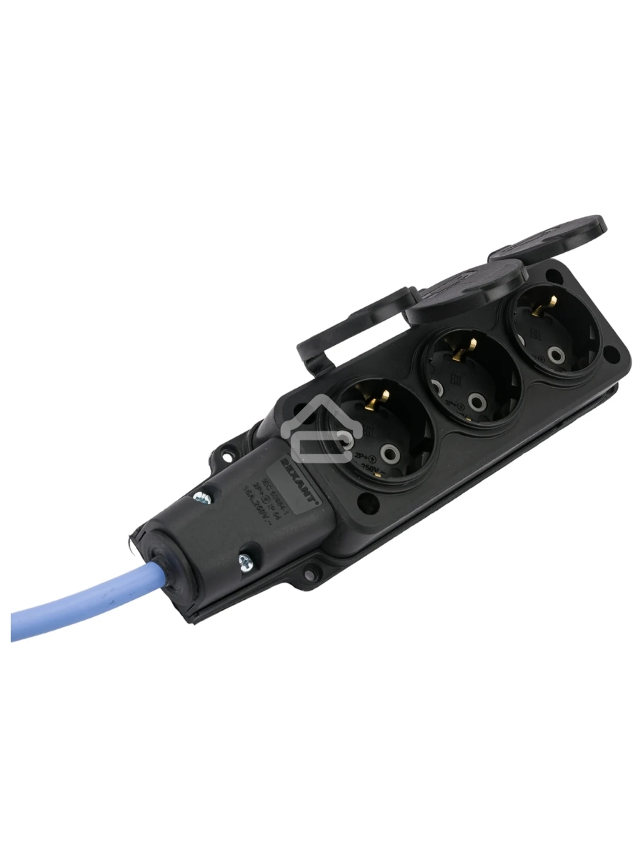 Удлинитель морозостойкий Gembird PC-3GF-R-10(IP) чёрный/синий, 10 м, 3 розетки, 3500 Вт