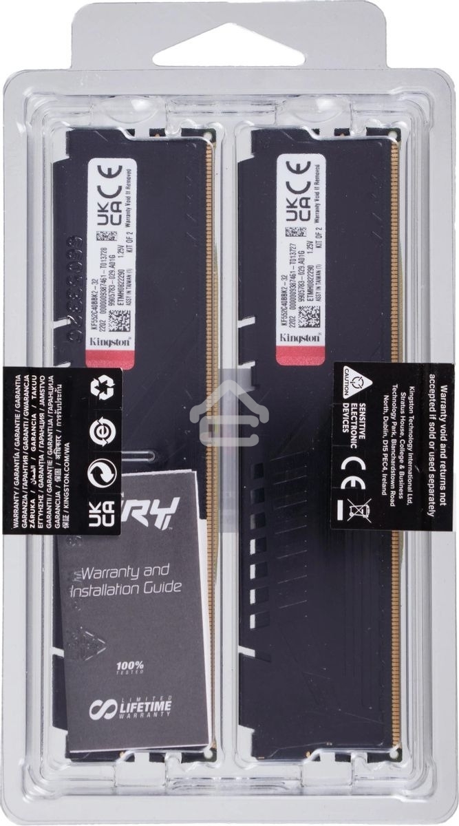 Оперативная память Kingston Fury Beast, DDR5, 32GB (2x16GB), 5200MHz, CL40, DIMM, радиатор, черный