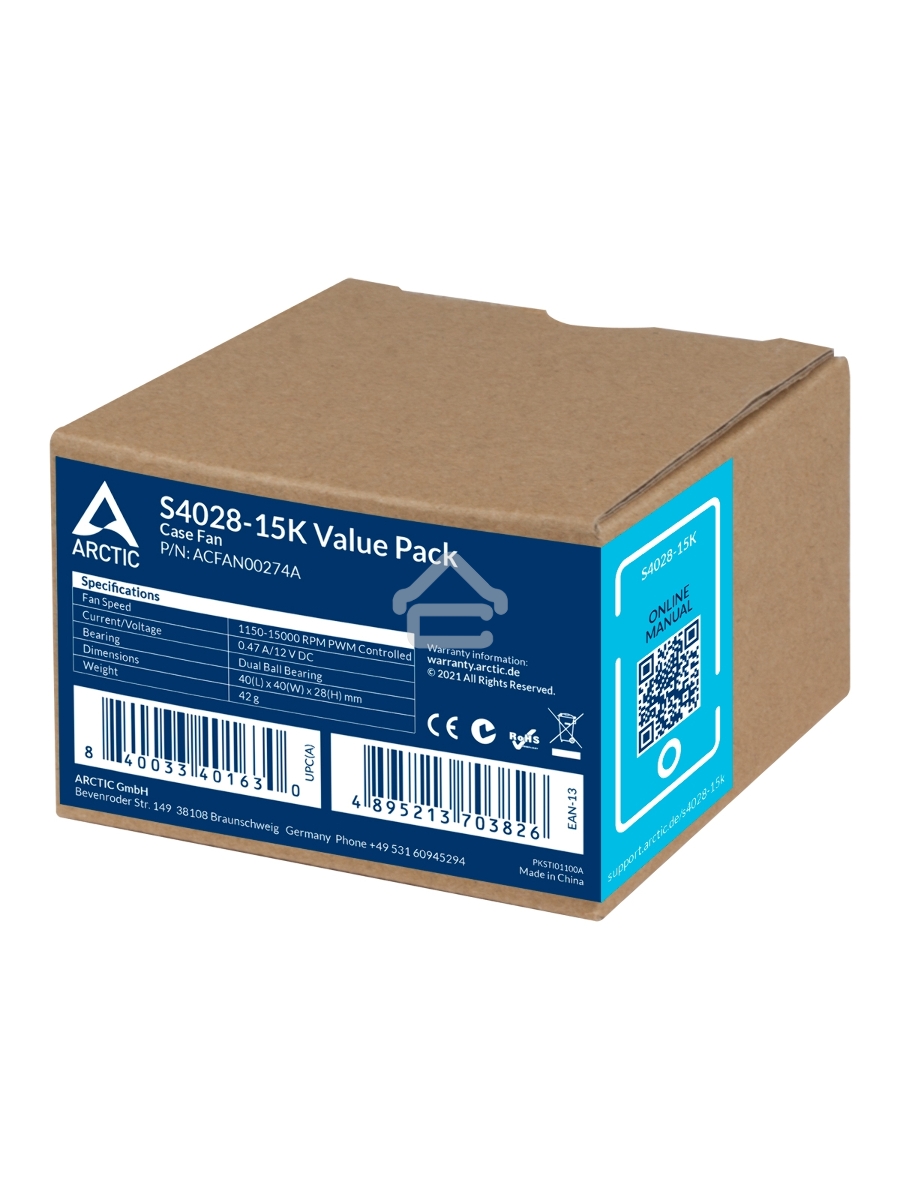 Комплект вентиляторов для корпуса Arctic S4028-15K (5 шт.) черный, 40 мм, 15000 об/мин, 4 pin