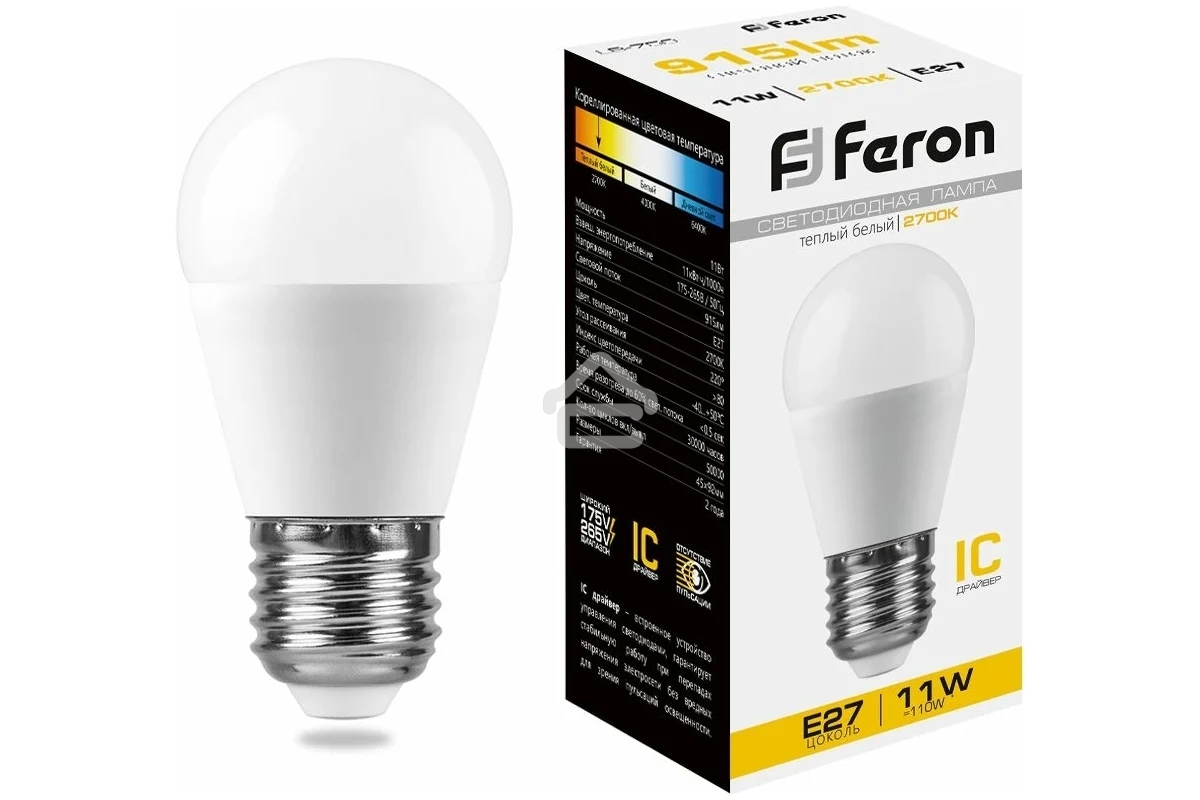 Лампа светодиодная Feron LB-750 11W 230V E27 2700K G45
