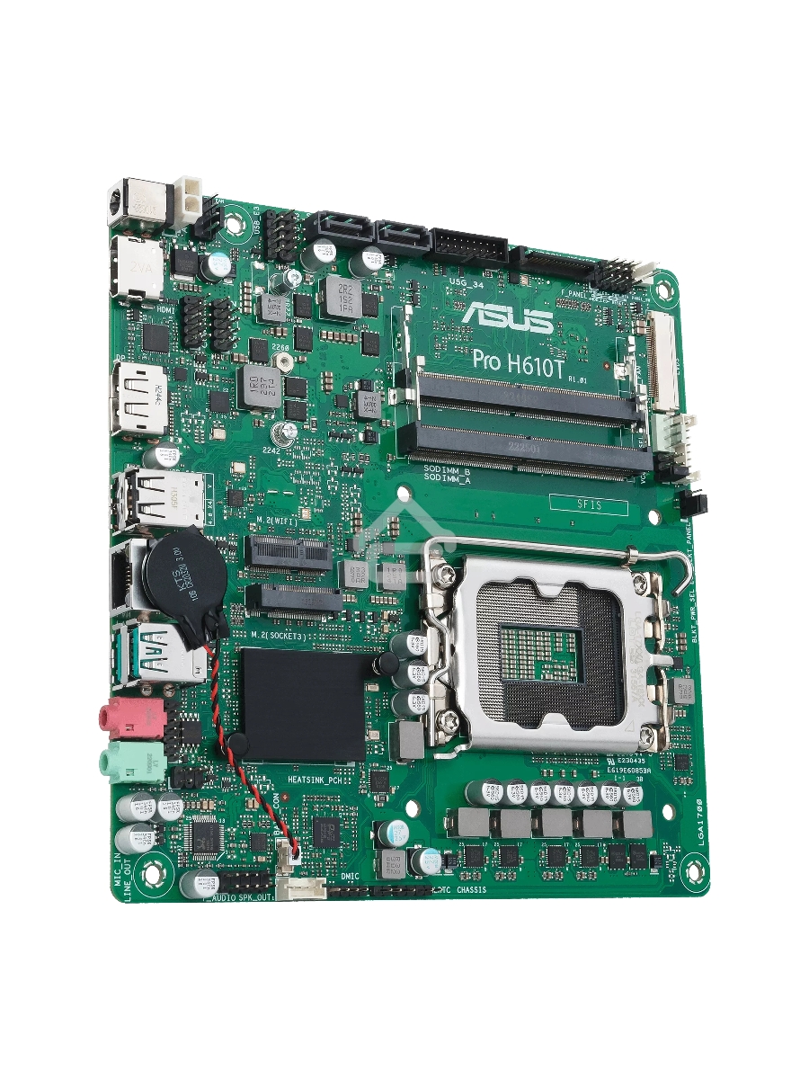 Материнская плата ASUS Pro H610T-CSM, LGA 1700, Intel H610, 2xDDR5, 2xSATA, 1xM.2, 1xPCIe x1, 1xHDMI, 1xDP, 1x 1Gb LAN, 2xUSB-A 2.0, 2xUSB-A 3.2 Gen 2, 2x3.5 мм, 7.1, Thin Mini-ITX