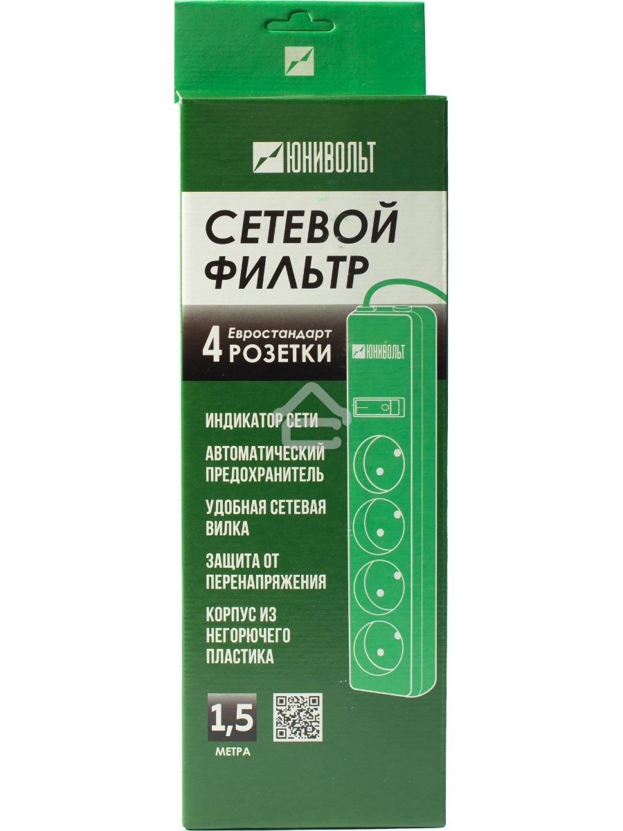 Сетевой фильтр Юнивольт 00-00000386 1.5м (4 розетки) белый (коробка)