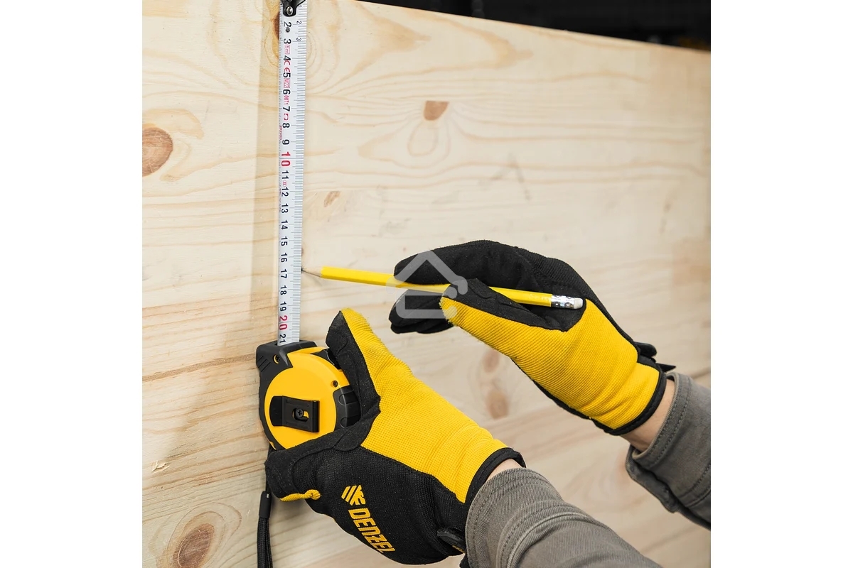 Рулетка Denzel 5м х 25мм, двухкомп. корпус, кнопка-пауза