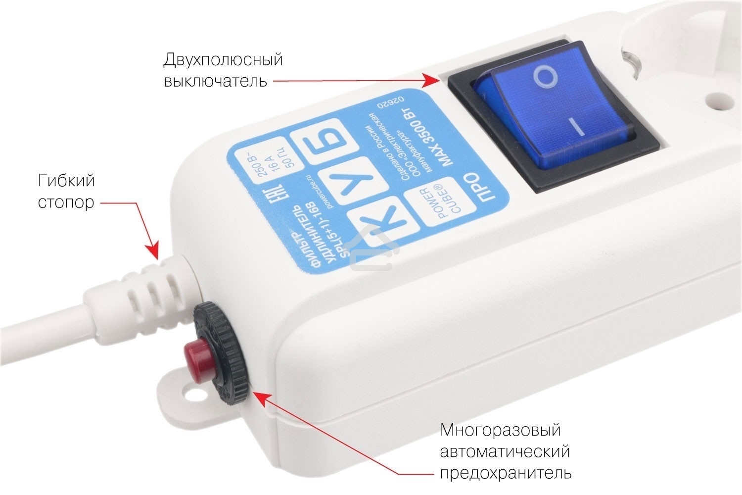 Фильтр-удлинитель PC PRO, 3 м, 6 р, белый, 16А, SPL6-16-P-3M