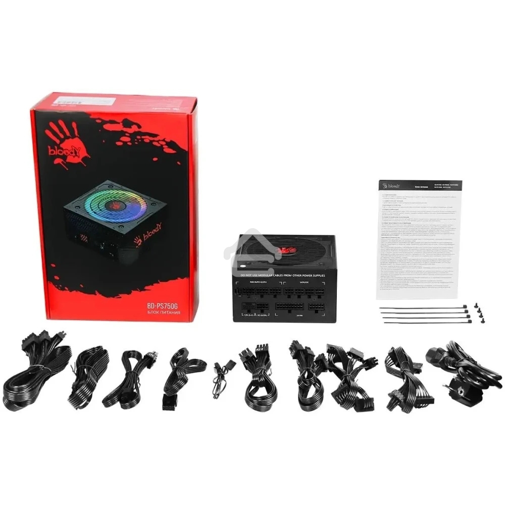 Блок питания Bloody BD-PS750G, 750Вт, 80 PLUS Gold, 120мм, модульный, черный