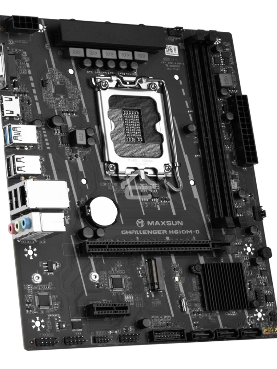 Материнская плата Maxsun MS-Challenger H610M-D, LGA 1700, Intel H610, 2xDDR4, 3xSATA, 1xM.2, 1xPCIe 4.0 x16, 1xPCIe x1, 1xHDMI, 1xVGA, 1x 1Gb LAN, 2xUSB 3.2 Gen 1, 4xUSB 2.0, 3x3.5 мм, 5.1, mATX
