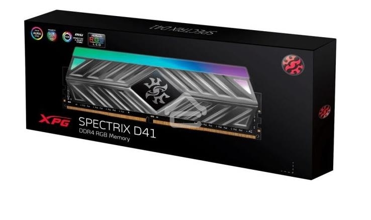 Оперативная память XPG Spectrix D41 RGB, DDR4, 16GB (1x16GB), 3600MHz, CL18, DIMM, с радиаторами, серый, RGB