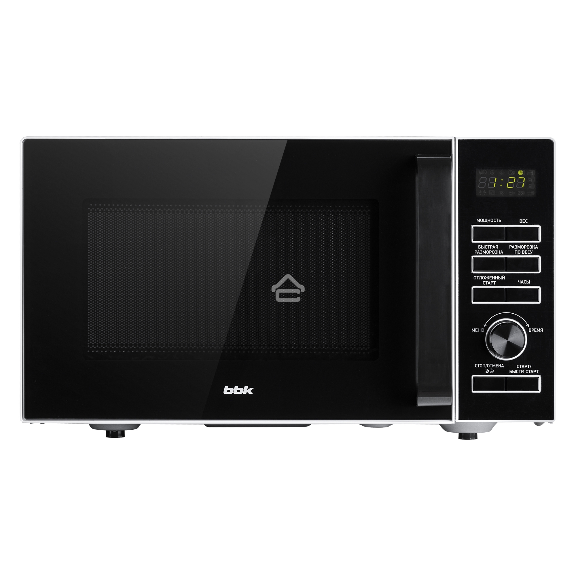 Микроволновая печь BBK 25MWS-970T/WB белый, 25 л, 900 Вт, поворотный механизм/кнопки
