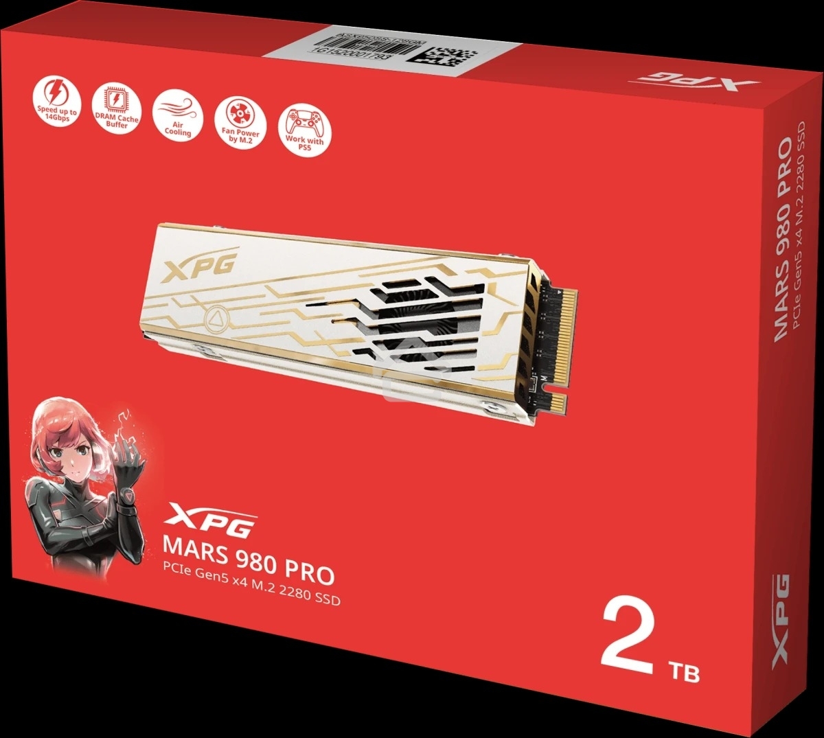 Накопитель SSD ADATA XPG MARS 980 PRO, 2000GB, M.2(22x80mm), NVMe, PCIe 5.0 x4, 3D NAND, R/W 14000/13000MB/s, IOPs 2 000 000/1 650 000, TBW 1480, DWPD 0.4, with Heat Sink (5 лет)